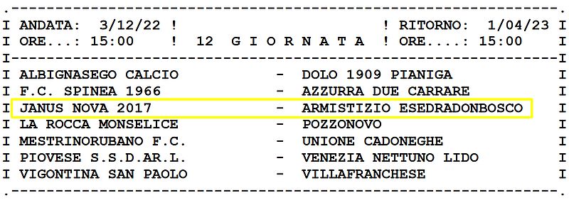 12^ Giornata Armistizio Esedra don Bosco Padova Juniores Elite U19 Girone C SS 2022-2023 gare